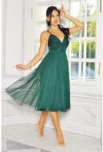 SUKIENKA MIDI Z TIULOWYM DOŁEM NA RAMIĄCZKACH W KOLORZE ZIELONYM. MODEL: AB-9138