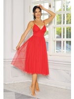 SUKIENKA MIDI Z TIULOWYM DOŁEM NA RAMIĄCZKACH W KOLORZE CZERWONYM. MODEL: AB-9139