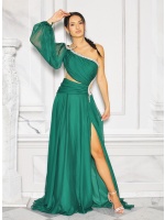 SUKIENKA MAXI Z JEDNYM BUFIASTYM RĘKAWEM I CYRKONIOWYM WYKOŃCZENIEM W KOLORZE ZIELONYM. MODEL: VH-9201