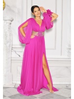 Niepowtarzalna sukienka z długim rozciętym rękawem w kolorze różowym. Model: DK-9218