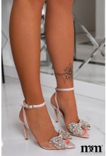 BUTY NA SZPILCE W KOLORZE BEŻOWYM Z KOKARDA DIAMENTOWĄ.MODEL: CC 239 BEIGE