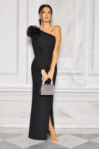 ELEGANCKA SUKIENKA NA JEDNO RAMIE Z OZDOBNĄ FALBANKĄ NA RAMIENIU. Model: BC-9326