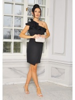 SUKIENKA MINI NA JEDNO RAMIĘ Z FALBANKAMI W KOLORZE CZARNYM. MODEL: KM-9341