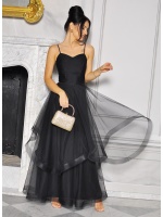 Sukienka maxi z asymetrycznym tiulowym dołem.MODEL:KM-9357