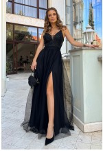 DŁUGA TIULOWA SUKIENKA NA RAMIĄCZKACH W KOLORZE CZARNYM. BC-9374