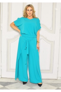 KOMPLET DAMSKI Z BLUZKĄ ORAZ SPODNIAMI W KOLORZE TURKUSOWYM.MODEL:KB-9410