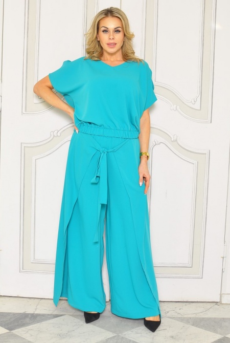 KOMPLET DAMSKI Z BLUZKĄ ORAZ SPODNIAMI W KOLORZE TURKUSOWYM.MODEL:KB-9410