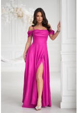 SUKIENKA MAXI W KOLORZE FUKSJI Z OPADAJACYMI RĘKAWKAMI NA RAMIACZKACH.MODEL: BC-9411