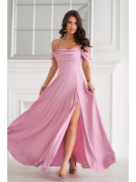 SUKIENKA MAXI W KOLORZE PUDROWEGO RÓŻU Z OPADAJĄCYMI RĘKAWKAMI.MODEL: BC-9412