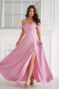 SUKIENKA MAXI W KOLORZE PUDROWEGO RÓŻU Z OPADAJĄCYMI RĘKAWKAMI.MODEL: BC-9412