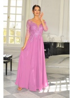 Elegancka sukienka maxi w kolorze różowym z rozkloszowanym dołem. MODEL: PW-9413
