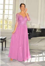 Elegancka sukienka maxi w kolorze różowym z rozkloszowanym dołem. MODEL: PW-9413