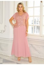 SUKIENKA MAXI W KOLORZE BRUDNEGO RÓŻU Z CEKINOWA GÓRĄ. MODEL: GV-9424