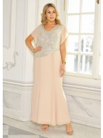 SUKIENKA MAXI W KOLORZE BEZOWYM Z CEKINOWA GÓRĄ.MODEL: GV-9425