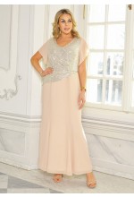 SUKIENKA MAXI W KOLORZE BEZOWYM Z CEKINOWA GÓRĄ.MODEL: GV-9425