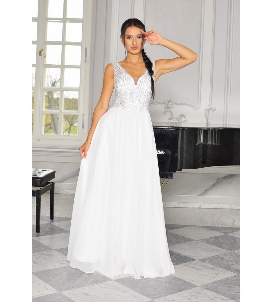 Sukienka Ślubna bez tiulu, góra diamencikowa na grubym ramiączku.MODEL:PW-9430