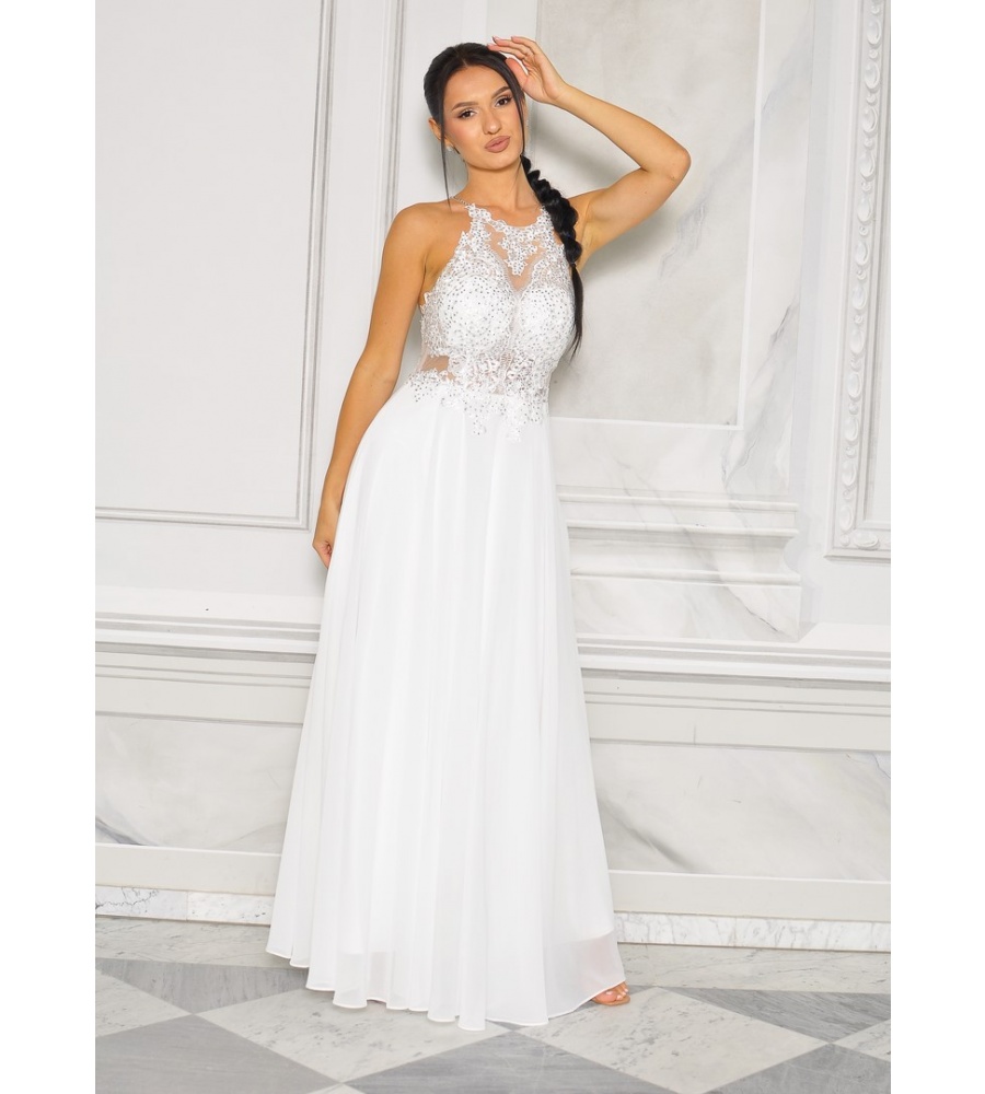 SUKIENKA ŚLUBNA MAXI MERCEDES POD SZYJE ZDOBIONA.MODEL:PW-9431