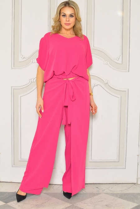 KOMPLET DAMSKI Z BLUZKĄ ORAZ SPODNIAMI W KOLORZE MALINOWYM.MODEL:KB-9432