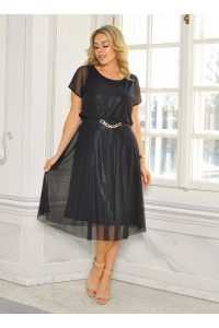 Sukienka szyfonowa z błyszczącą nitką w kolorze czarnym. Model: TR-9456