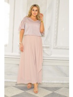 SUKIENKA MAXI Z BROKATOWĄ GÓRĄ I GŁADKIM DOŁEM W KOLORZE BRUDNEGO RÓZU. MODEL: GV-9468