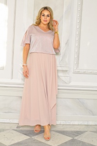 SUKIENKA MAXI Z BROKATOWĄ GÓRĄ I GŁADKIM DOŁEM W KOLORZE BRUDNEGO RÓZU. MODEL: GV-9468