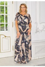 Sukienka maxi w MAZIAJE CZARNO ZŁOTE Z KRÓTKIM RĘKAWKIEM. Model: TR-9507