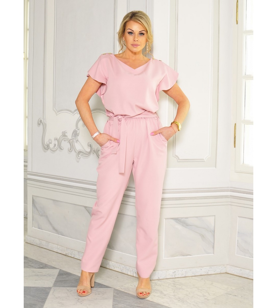 KOMBINEZON Z PASKIEM I DELIKATNYM REKAWKIEM W KOLORZE BRUDNEGO RÓŻU.MODEL: FO-9553