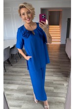 Szafirowy komplet spodnie+tunika z kwiatem.MODEL: TR-9564