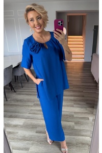 Szafirowy komplet spodnie+tunika z kwiatem.MODEL: TR-9564