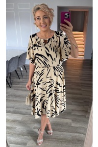SUKIENKA MIDI ROZKLOSZOWANA WE WZÓR ALA ZEBRA BEŻOWO-CZARNY. MODEL:TR-9594