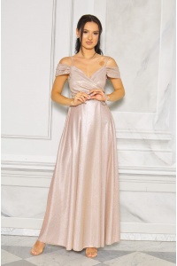 Sukienka maxi hiszpanka w kolorze szampańskim.MODEL:DE-9639