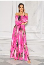 SUKIENKA MAXI HISZPANKA W KOLORZE FUKSJI W ZWIERZĘCY WZÓR.MODEL:TR-9643