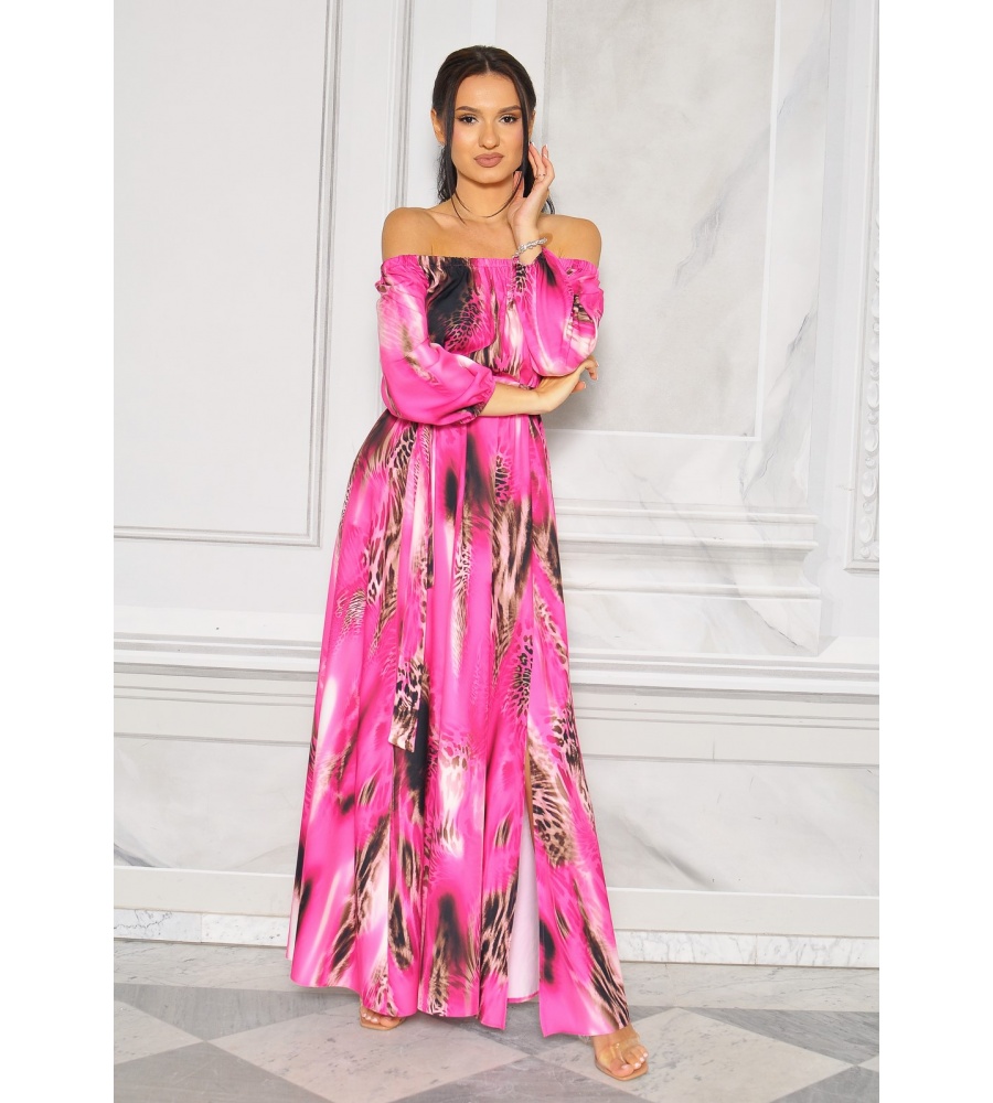 SUKIENKA MAXI HISZPANKA W KOLORZE FUKSJI W ZWIERZĘCY WZÓR.MODEL:TR-9643