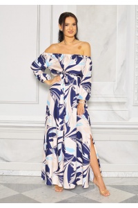 SUKIENKA MAXI W KOLORZE NIEBIESKO-BEŻOWO-GRANATOWYM.MODEL:TR-9644