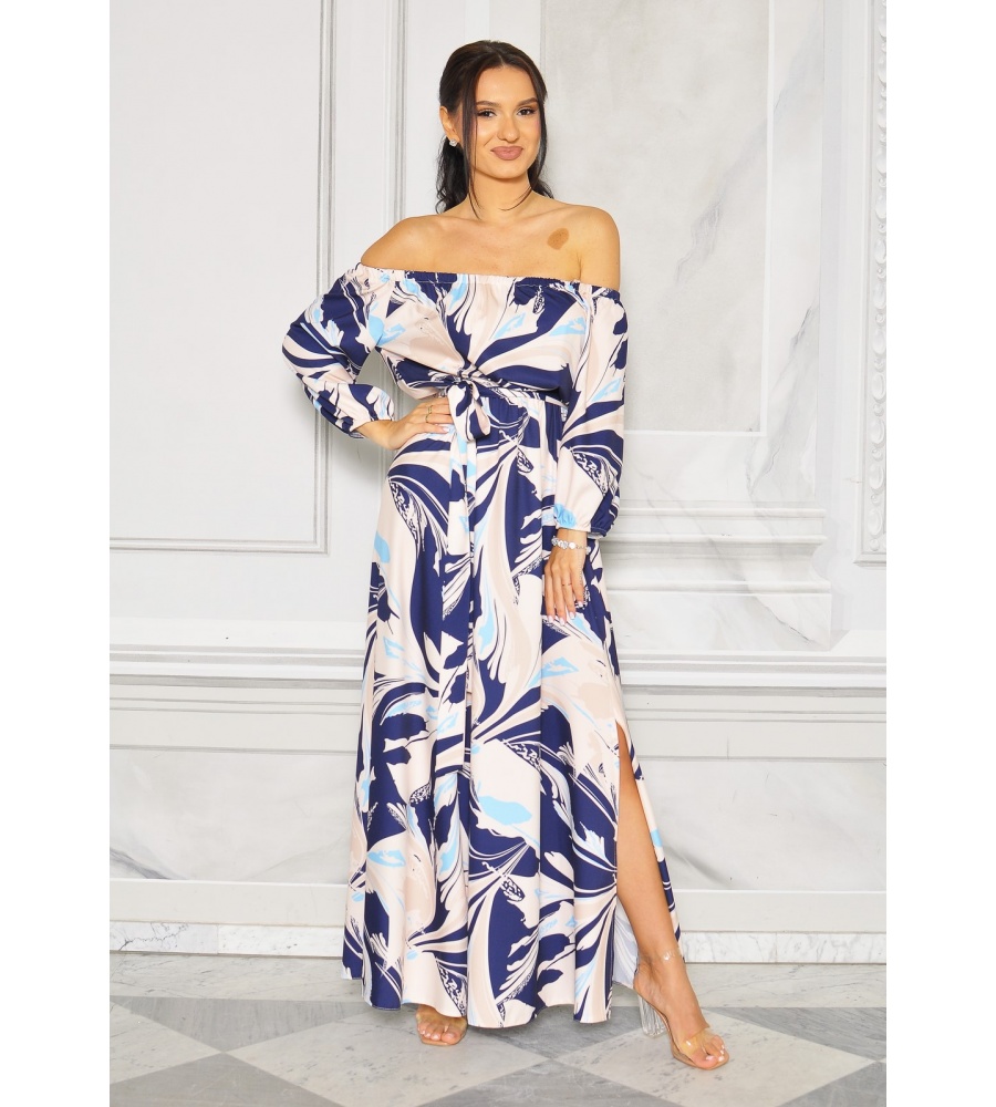 SUKIENKA MAXI W KOLORZE NIEBIESKO-BEŻOWO-GRANATOWYM.MODEL:TR-9644