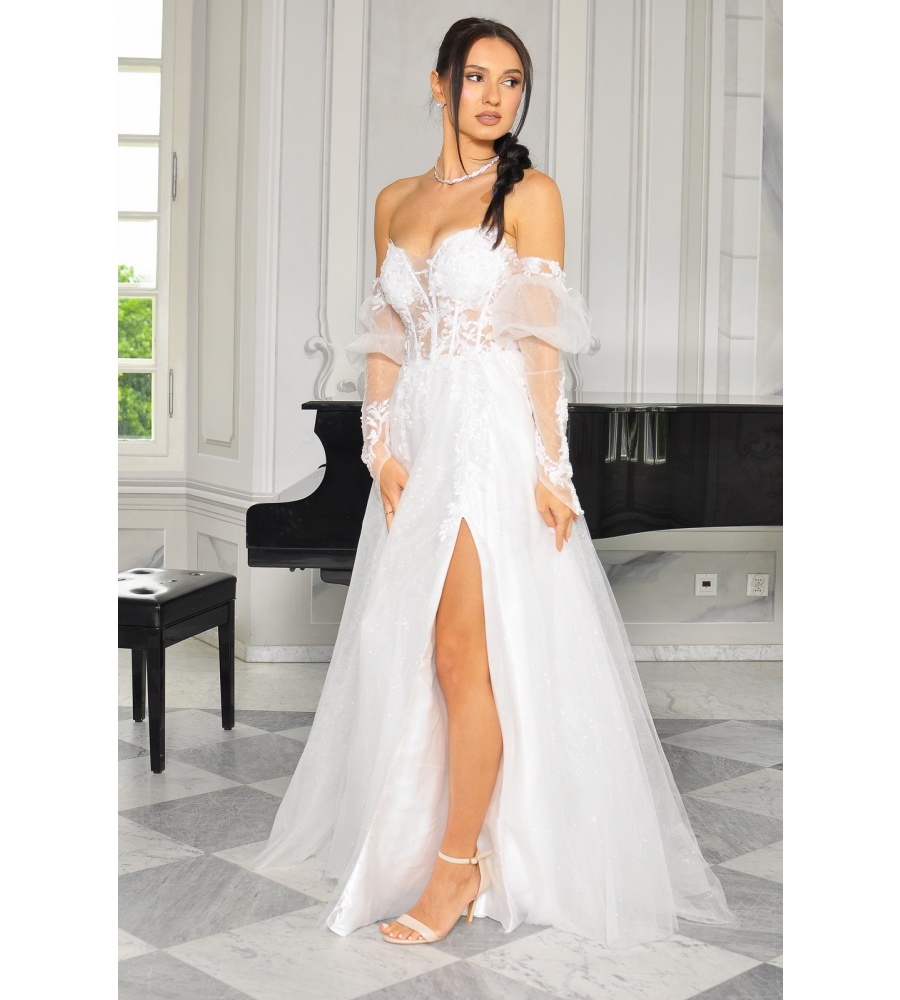 Sukienka ślubna wiązana po bokach z przepięknym zdobionym gorsetem .MODEL:PW-9669