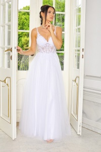 Suknia ślubna na cieńkim ramiączku z przezroczystym gorsetem.MODEL:PW-9670