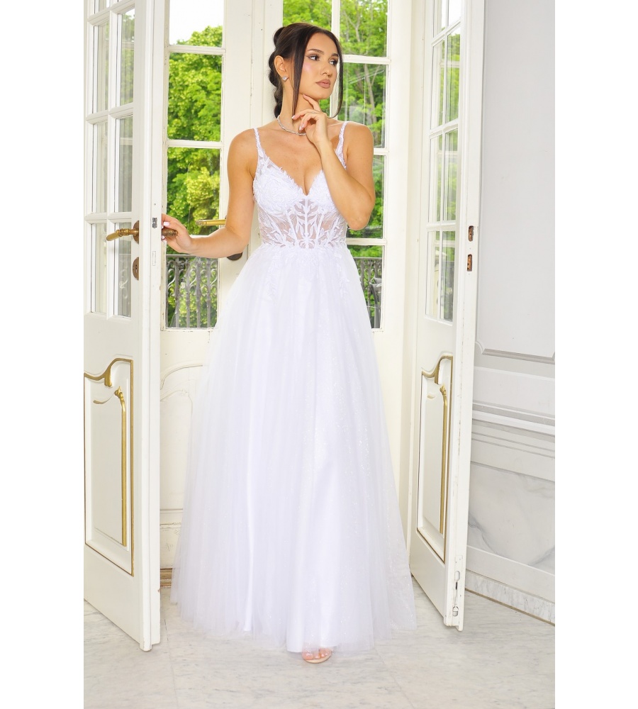 Suknia ślubna na cieńkim ramiączku z przezroczystym gorsetem.MODEL:PW-9670