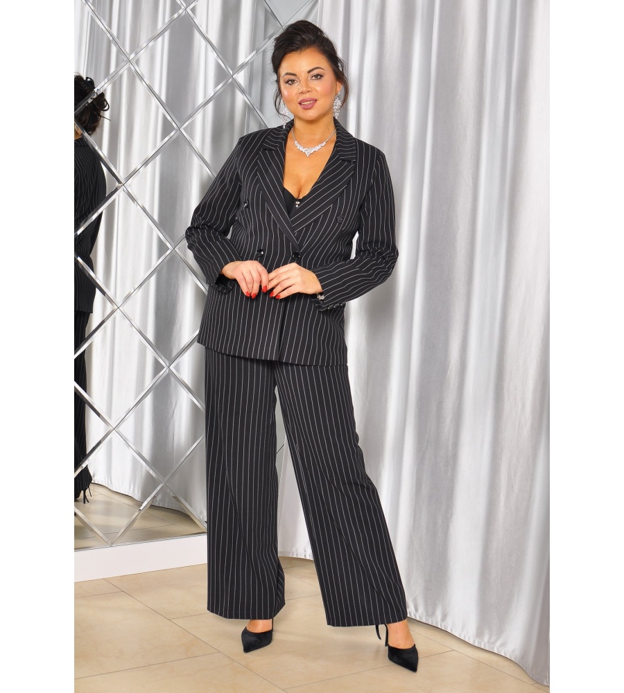 CZARNY ELEGANCKI GARNITUR W BIAŁE PASKI .MODEL: KL-9755