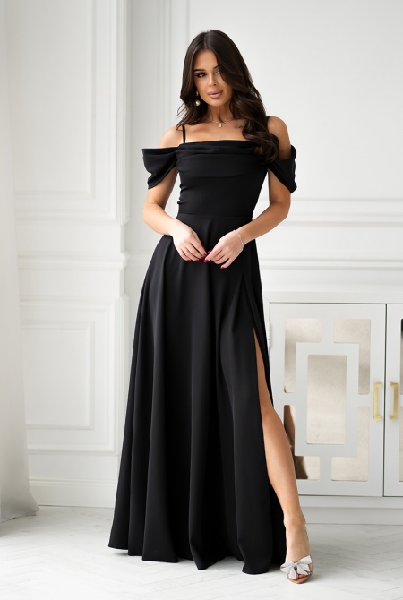 SUKIENKA MAXI W KOLORZE CZARNYM Z OPADAJĄCYMI RĘKAWKAMI.MODEL: BC-9765