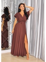 SUKIENKA MAXI Z RĘKAWKAMI ALA MOTYLEK W KOLORZE CZEKOLADOWYM. MODEL: KM-9770