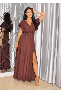 SUKIENKA MAXI Z RĘKAWKAMI ALA MOTYLEK W KOLORZE CZEKOLADOWYM. MODEL: KM-9770