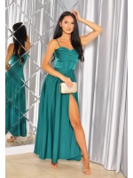 SUKIENKA MAXI ROZKLOSZOWANA SATYNOWA WODOSPAD NA BIUSCIE ZIELONA.MODEL: KM-9774