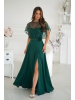 Sukienka maxi z narzutką cekinową w kolorze zielonym .MODEL: BC-9776