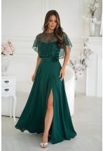 Sukienka maxi z narzutką cekinową w kolorze zielonym .MODEL: BC-9776