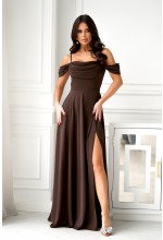 SUKIENKA MAXI W KOLORZE CZEKOLADOWYM Z OPADAJĄCYMI RĘKAWKAMI. MODEL: BC-9780
