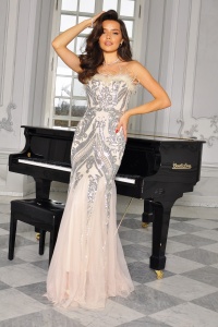 SUKIENKA MAXI CEKINOWA W KOLORZE SREBRNYM. MODEL: PW-9785