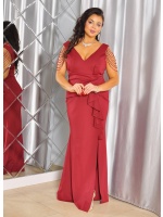 SUKIENKA MAXI RYBKA Z KORALIKAMI NA RAMIONACH W KOLORZE BORDOWYM.MODEL: PW-9789