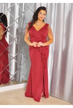 SUKIENKA MAXI RYBKA Z KORALIKAMI NA RAMIONACH W KOLORZE BORDOWYM.MODEL: PW-9789