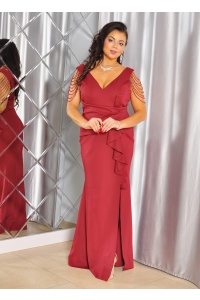 SUKIENKA MAXI RYBKA Z KORALIKAMI NA RAMIONACH W KOLORZE BORDOWYM.MODEL: PW-9789